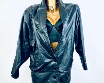 Vintage leather jacket blazer oversized biker black size large