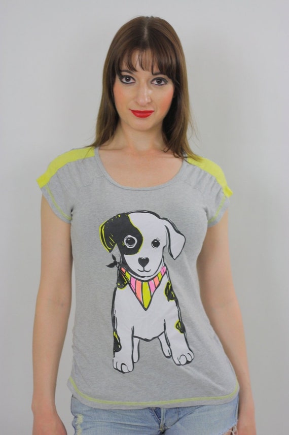 Puppy dog vintage t shirt Grey Tee Size Small - image 3