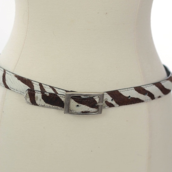 Vintage zebra belt animal belt Leather skinny belt - image 1