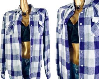 Vintage Mens flannel shirt White plaid button up shirt 90s Grunge size XL