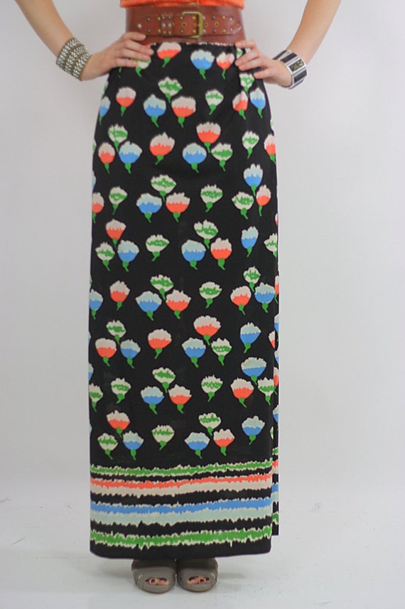 Vintage 60s Boho Hippie Floral Print Maxi Skirt - image 4