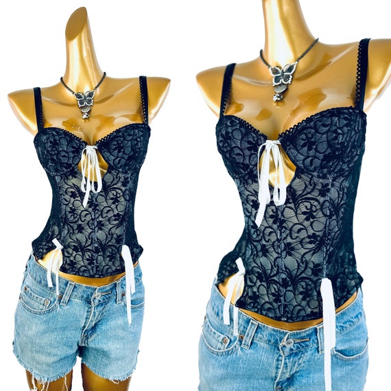 90s bustier corset top see through lingerie gothi… - image 1