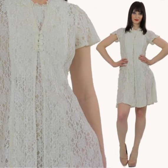 Vintage 90s grunge Boho white sheer lace party mi… - image 1