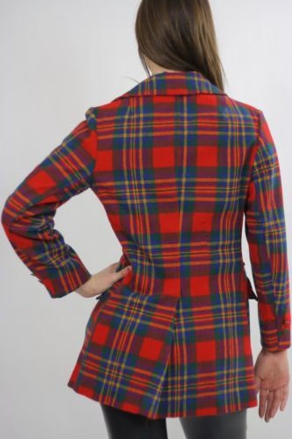 Vintage 70s mod boho red tartan plaid wool jacket… - image 10