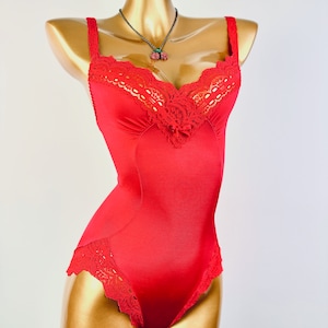 Vintage olga lingerie Teddy Bodysuit Red Size Small