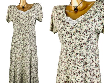 90s floral midi dress cottagecore grunge pastel prairie midi sundress size 7/8