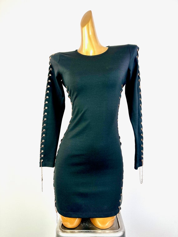 90s black cocktail dress corset laceup mini forma… - image 2