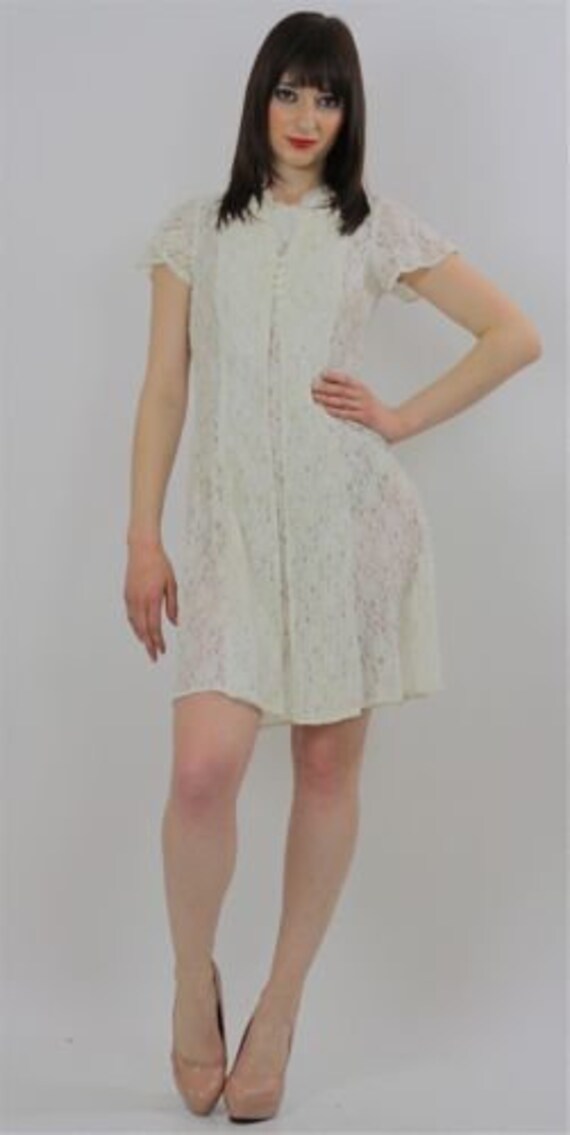 Vintage 90s grunge Boho white sheer lace party mi… - image 3