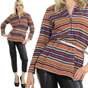 Vintage 60s neon striped mod Boho Hippie top tunic shirt jacket Kolortron L