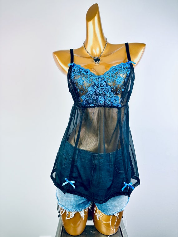 Vintage 90s goth babydoll lingerie top sheer see … - image 2