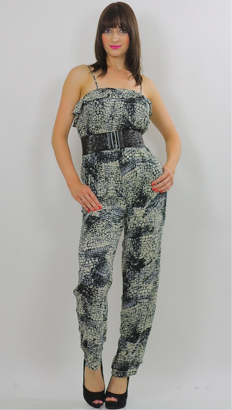 summer boho jumpsuit vintage 90s spaghetti strap snakeskin print image 2