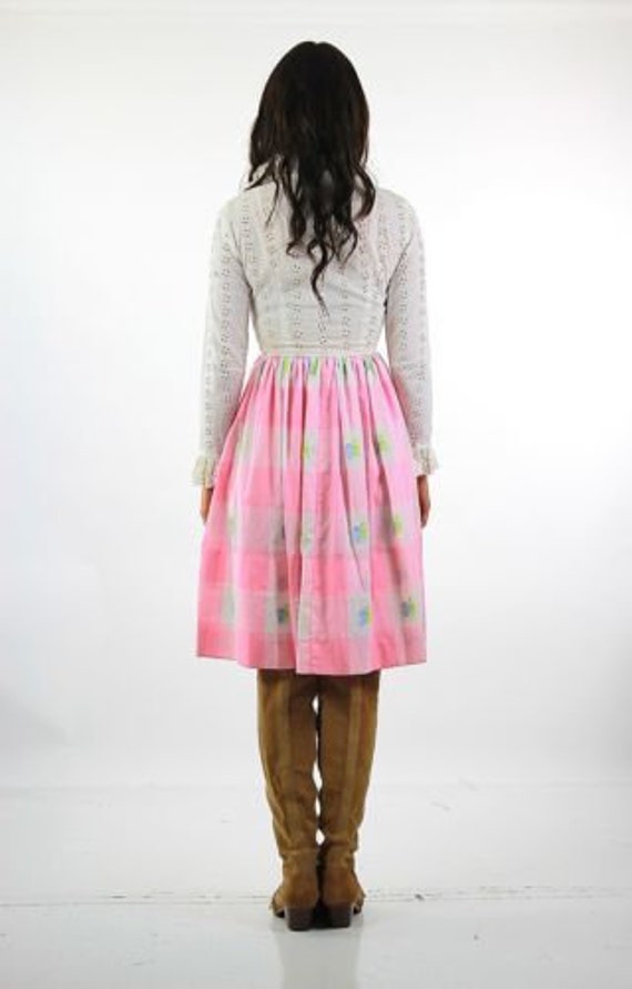 Boho dress cottagecore 60s 70s prairie pink white… - image 5