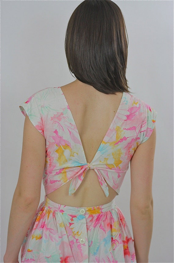 Vintage 90s Pastel floral Open back summer mini d… - image 5