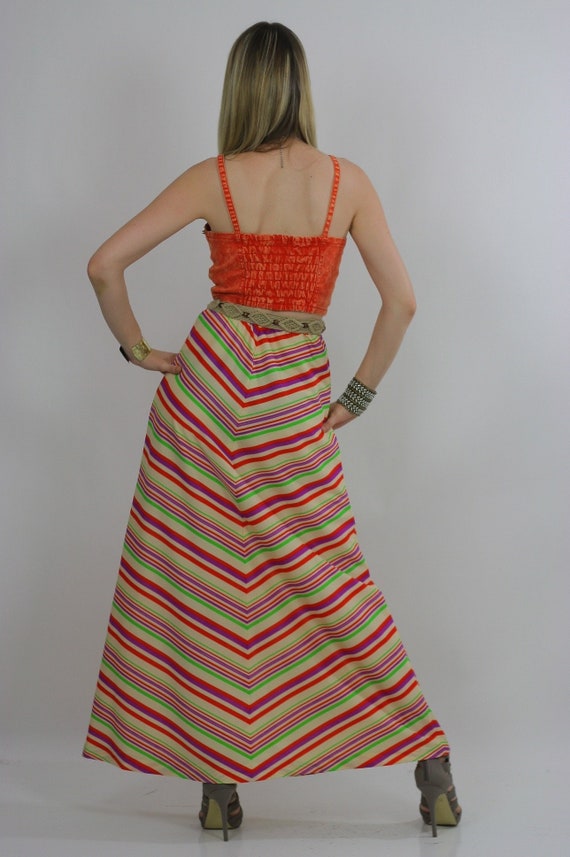 Vintage 60s Boho Hippie Chevron neon maxi skirt - image 3