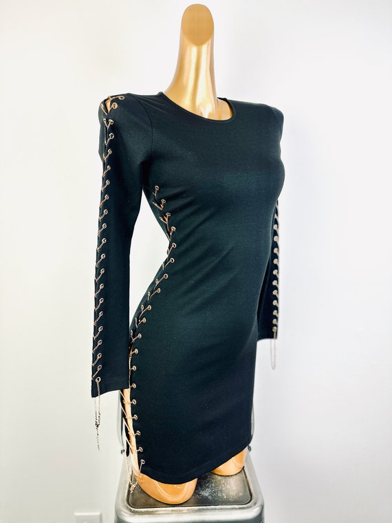 90s black cocktail dress corset laceup mini forma… - image 3