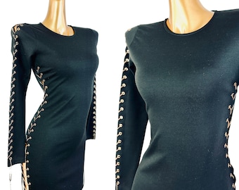 90s black cocktail dress corset laceup mini formal goth witch dress size XXS