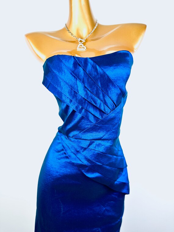 prom dress with corset Strapless Long Glitter Bottom Size:XL Bling Bling Lace Mermaid Cobalt Gown