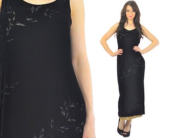 Schwarzes Samtkleid 90er Jahre Abschlussball formale Party Maxi-Länge Medium