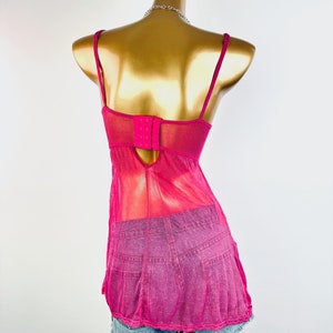 Vintage y2k grunge wróżka babydoll bielizna top różowa koronka koszulka na ramiączkach przezroczysta koszulka rozmiar mały zdjęcie 7