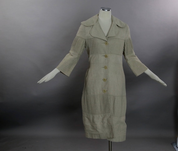 Beige linen coat Vintage 90s boho  designer coat … - image 2