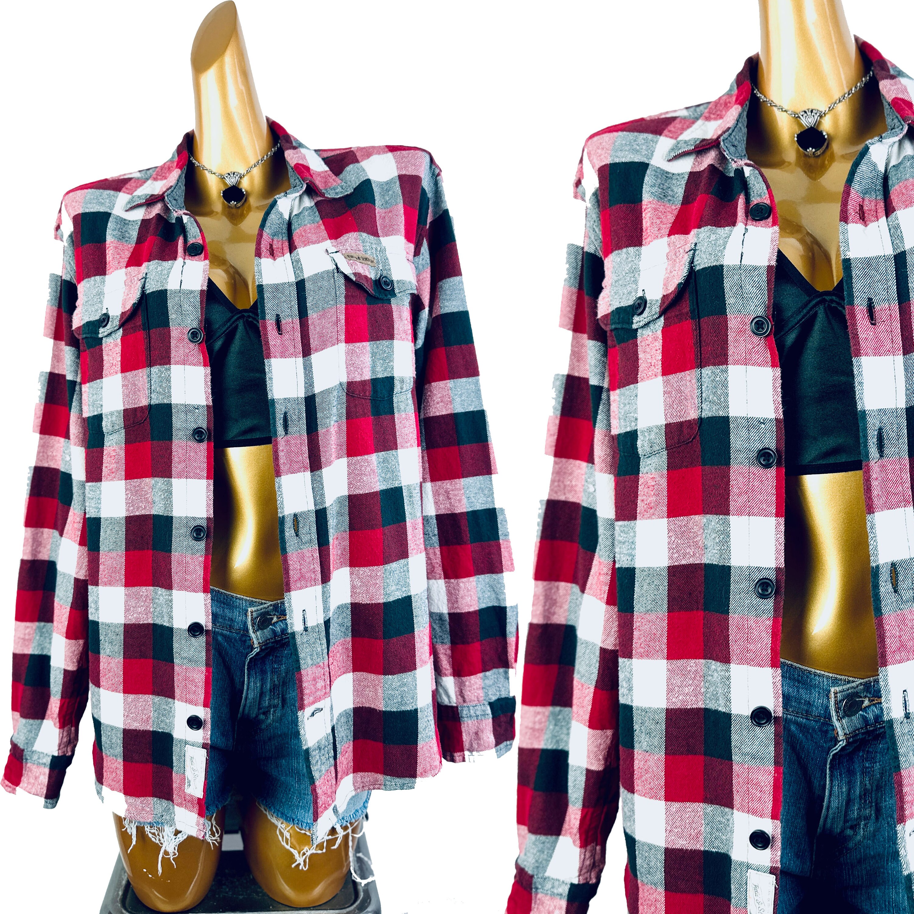 トップス VINTAGE CUSTOM FLANNEL SHIRTS Vintage Mens Flannel Shirt White Plaid Button up Shirt 90s Grunge