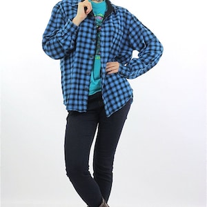 Vintage 90s Blue plaid shirt flannel Lumberjack black checkered