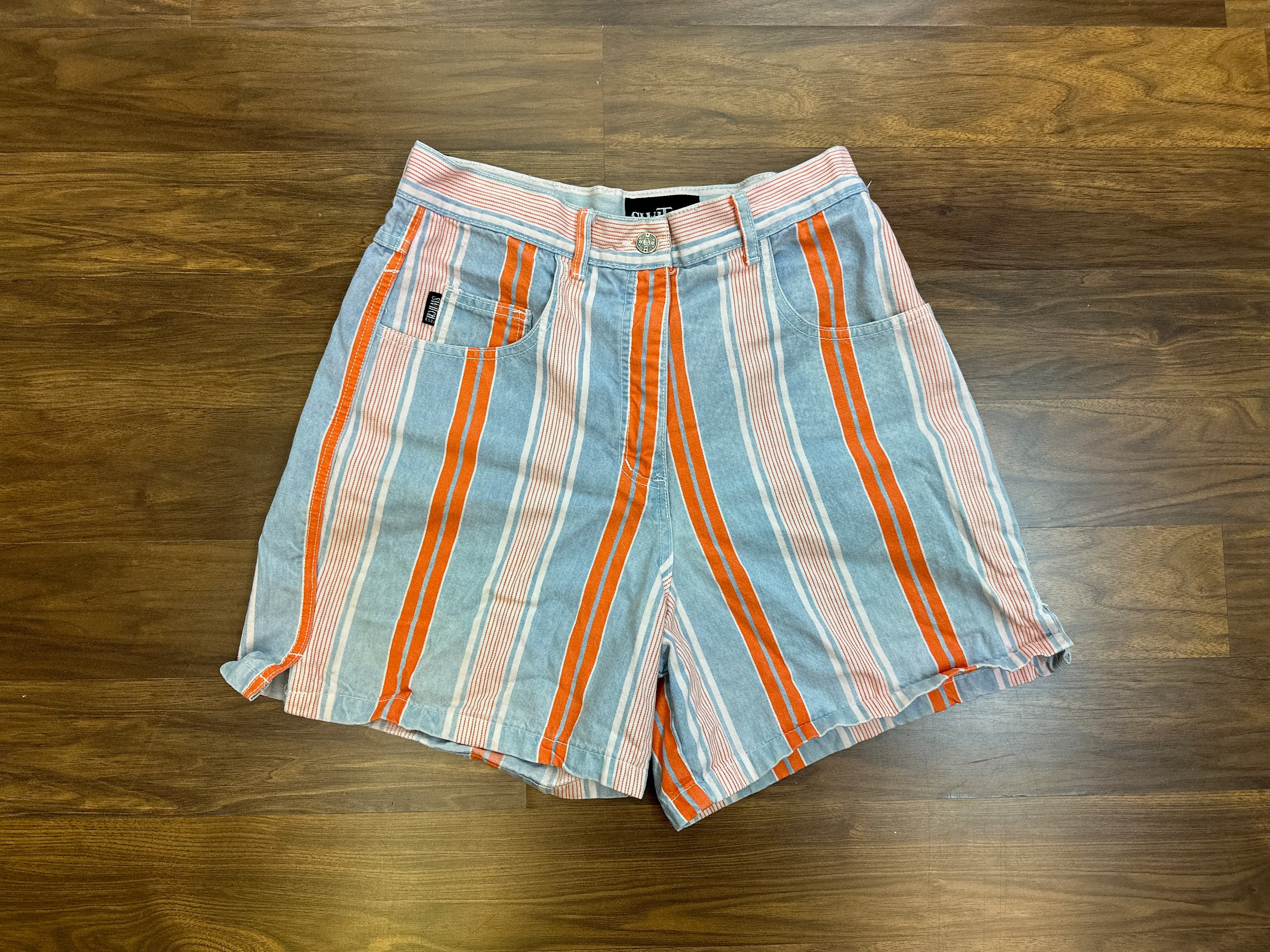 Striped Shorts 90s High Waisted Pinstripe Trouser Shorts Orange