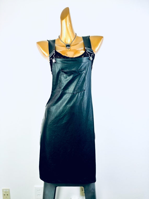 chinese dress ladies Women's Gothic Mesh Stud Faux Leather Hem Dress – Punk Design