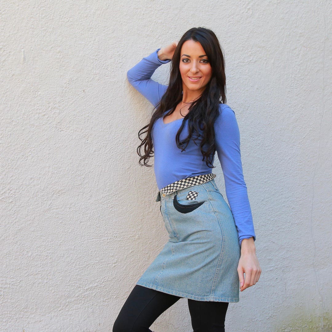 Denim Mini Skirt Vintage 90s Grunge Rocker Blue Jean Skirtm Medium