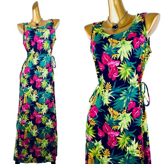 90s floral dress babydoll sundress midi length sl… - image 1