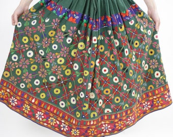 Embroidered India Mirror Skirt Vintage Boho Hippie Authentic
