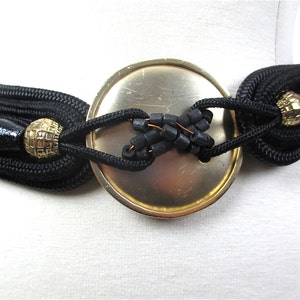 90s Black braided waist belt gold metallic corset belt M