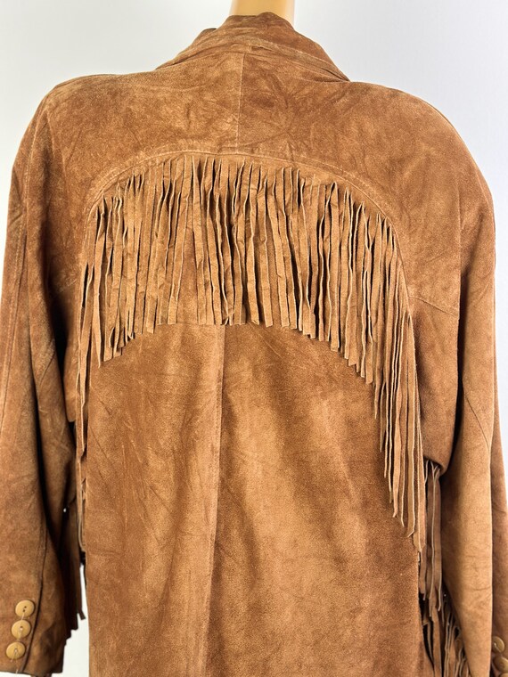 Vintage fringe leather jacket mens women brown su… - image 10