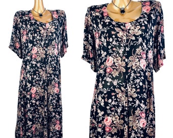 90s grunge dress goth cottagecore dark floral print boho midi maxi size medium