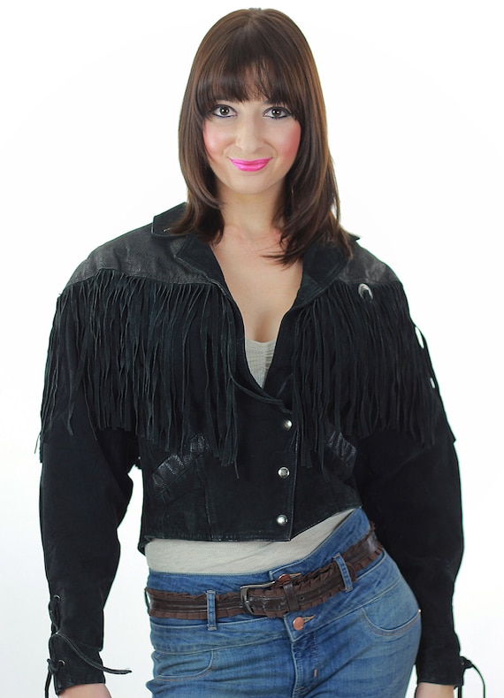 Fringe suede leather jacket 1980s Medium - image 4