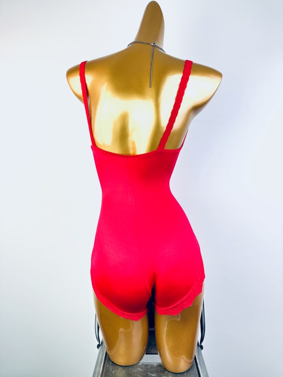 Vintage olga lingerie Teddy Bodysuit Red Size Sma… - image 7