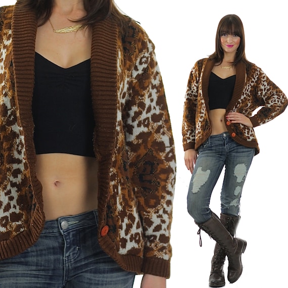 Leopard Sweater 90s Animal Print Cheetah Cardigan… - image 1