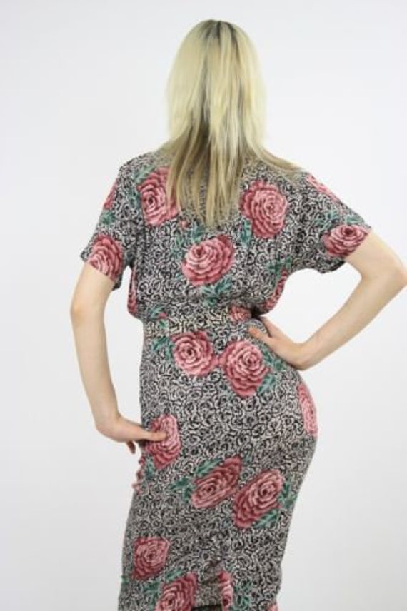 80s floral rose collar dress vintage secretary gl… - image 8