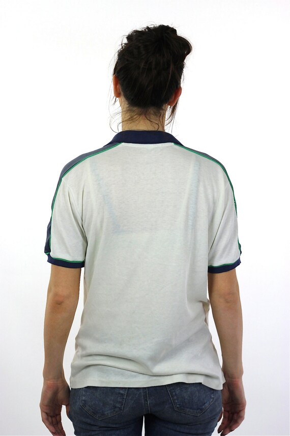 Polo shirt white oversized slouchy shirt navy blu… - image 4