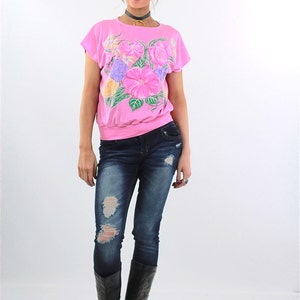 Camiseta floral Camiseta grunge floral Camiseta rosa holgada de manga corta Camiseta vintage retro de los años 80 Talla grande imagen 5