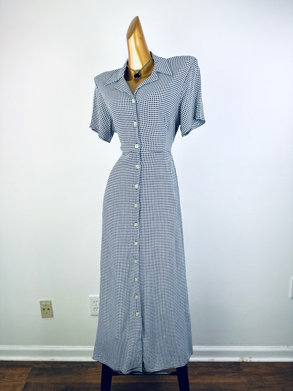 90s cottagecore dress casual buttondown blue ging… - image 3