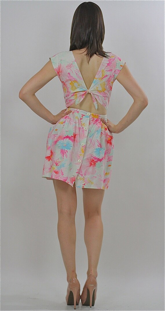 Vintage 90s Pastel floral Open back summer mini d… - image 3