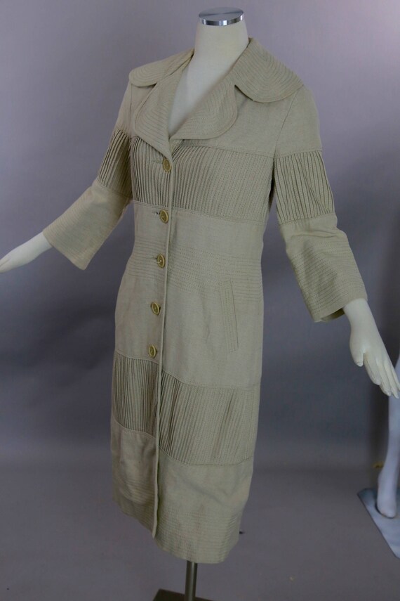 Beige linen coat Vintage 90s boho  designer coat … - image 3