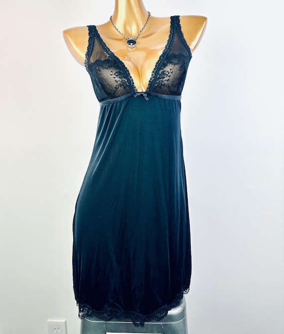 Victoria Secret Lingerie Slip Dress Black Lace Trim Deep V Plunging Large -  Etsy