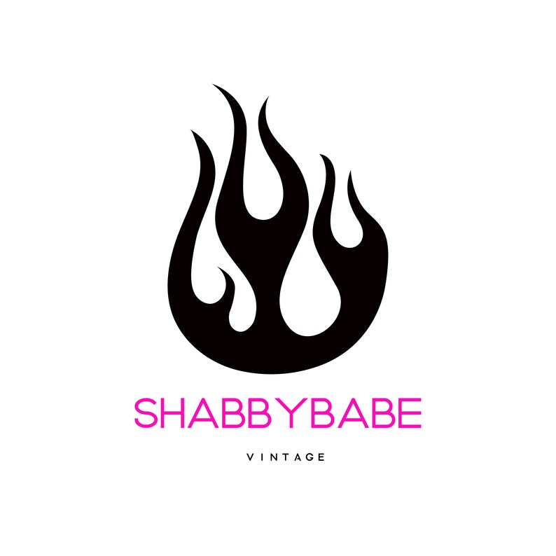May include: Black and white logo with a stylized flame design. The text "SHABBYBABE VINTAGE" is below the flame.
