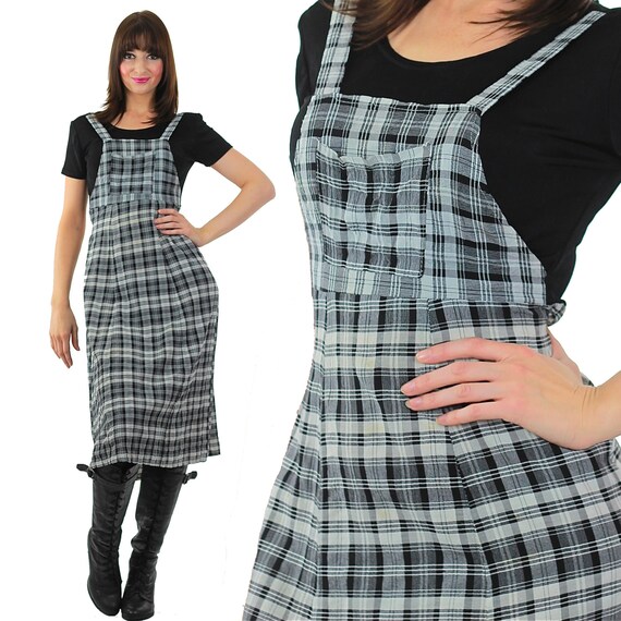 Vintage 90s Plaid Dress Grunge Coverall Maxi Jumper - Etsy