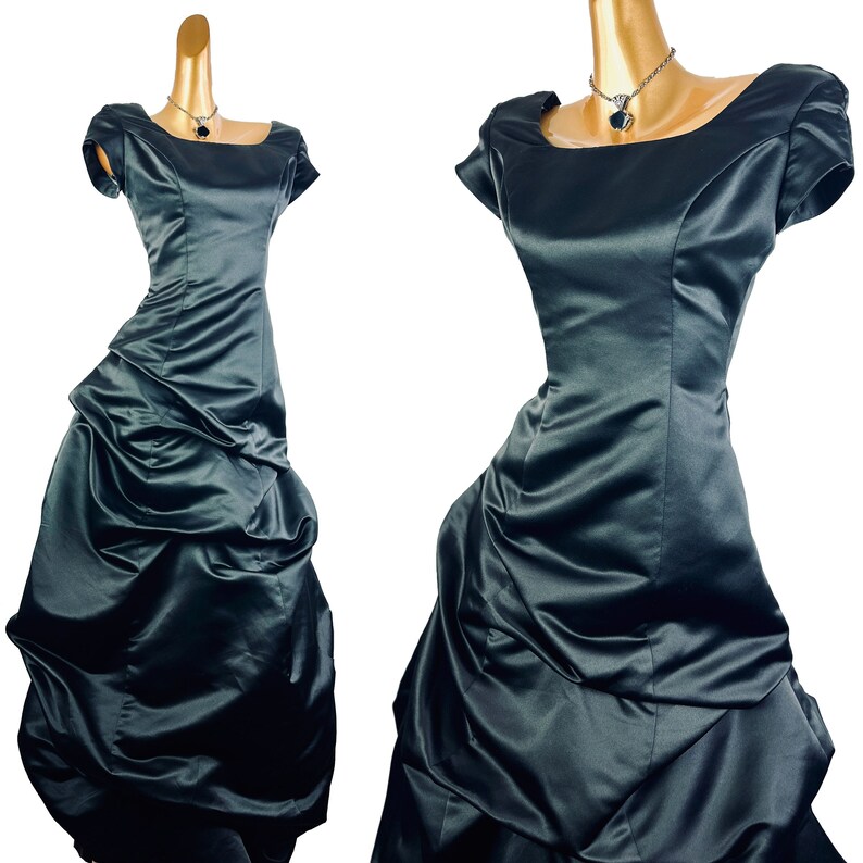 Goth Prom Dress 90s vintage black satin Ballgown wedding guest dress formal image 1