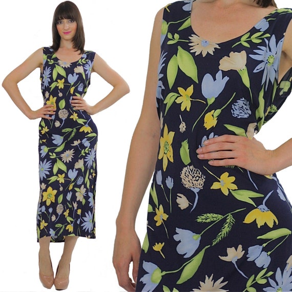 Vintage 90s floral dress high waisted prairie festival Medium