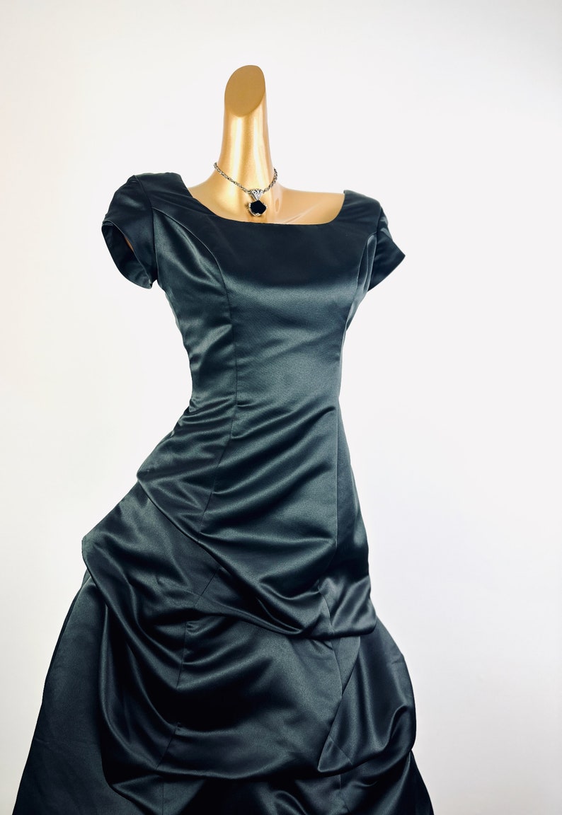 Goth Prom Dress 90s vintage black satin Ballgown wedding guest dress formal image 6