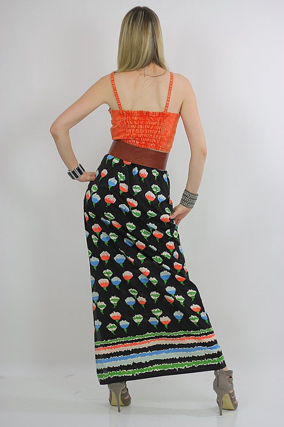 Vintage 60s Boho Hippie Floral Print Maxi Skirt - image 3